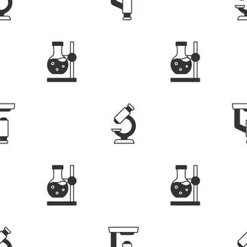 Set Microscope, and Test tube flask on stand on seamless pattern. Vector Stockillustratie