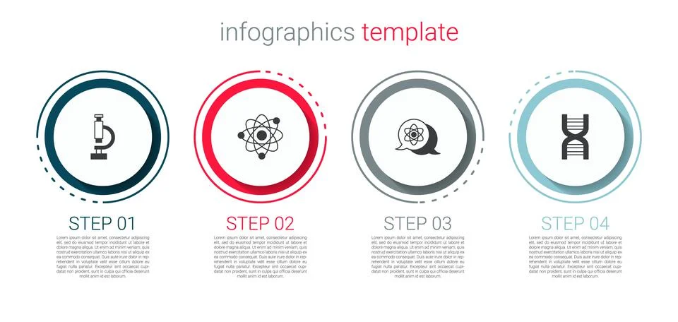 Set Microscope, Atom, and DNA symbol. Business infographic template. Vector イラスト素材