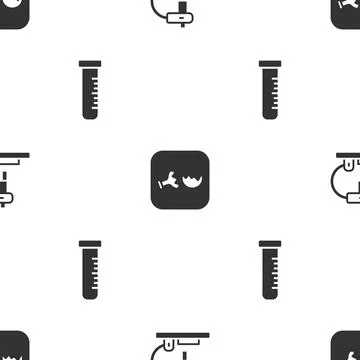 Set Microscope, Broken flask and Test tube and on seamless pattern. Vector Stockillustratie