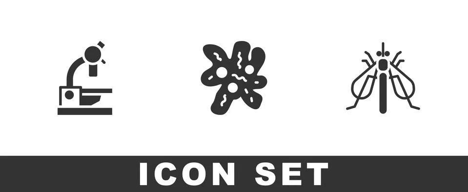 Set Microscope, Cell and Experimental insect icon. Vector Stock Illustration