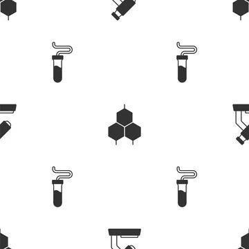 Set Microscope, Chemical formula and Test tube on seamless pattern. Vector 库存插图