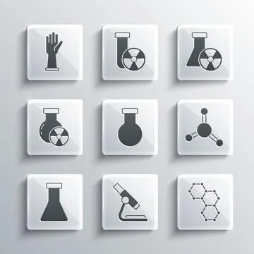 Set Microscope, Chemical formula, Molecule, Test tube and flask, radiation 스톡 일러스트