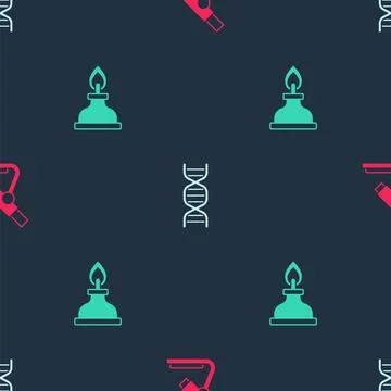 Set Microscope, DNA symbol and Alcohol or spirit burner on seamless pattern Stock Illustration