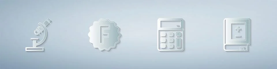 Set Microscope, Exam paper with incorrect answers, Calculator and Book Illustrazione stock