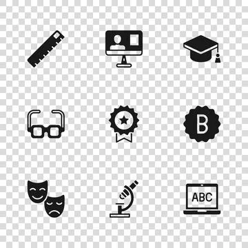 Set Microscope, Exam paper with incorrect answers, Laptop, Medal star, Grad.. 스톡 일러스트