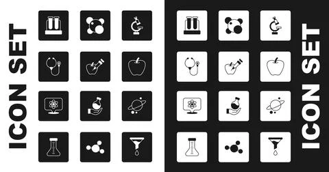 Set Microscope, Genetically modified apple, Stethoscope, Test tube, Apple, .. Stock Illustration