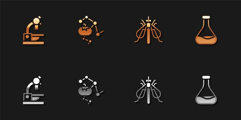 Set Microscope, Genetically modified food, Experimental insect and Test tube and 库存插图