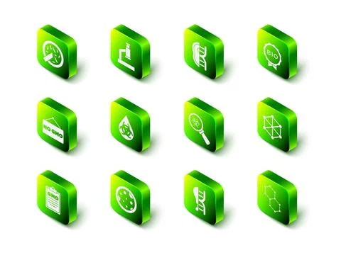 Set Microscope, Genetically modified meat, Label for bio healthy food, GMO Illustrazione stock