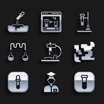 Set Microscope, Laboratory assistant, Test tube and flask, Gaseous, Pipette, on イラスト素材