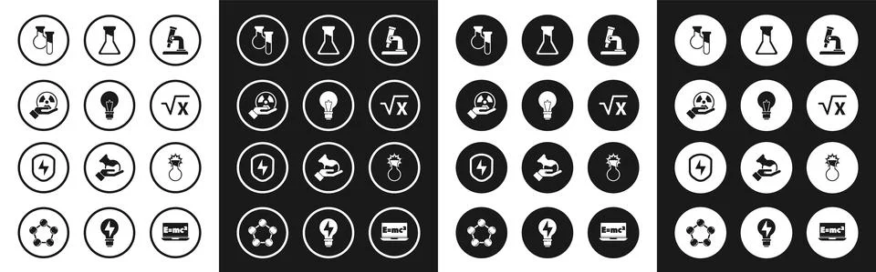 Set Microscope, Light bulb with concept of idea, Radioactive, Test tube and イラスト素材