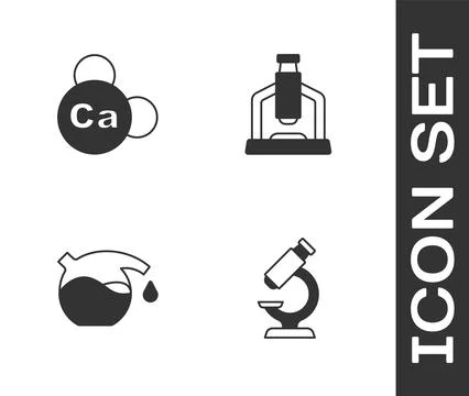 Set Microscope, Mineral Ca Calcium, Test tube and icon. Vector 库存插图
