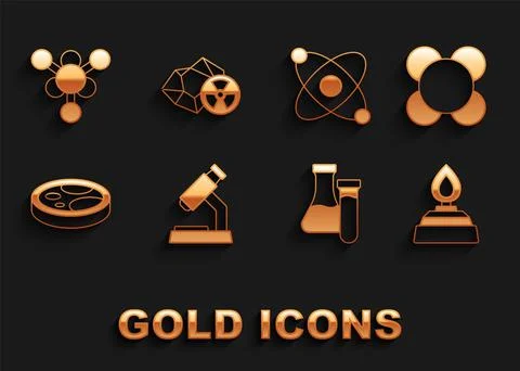 Set Microscope, Molecule, Alcohol or spirit burner, Test tube, Petri dish with Stock Illustration