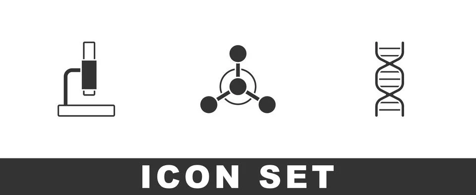 Set Microscope, Molecule and DNA symbol icon. Vector Illustrazione stock