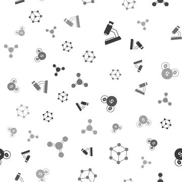 Set Microscope, Molecule, Sulfur dioxide SO2 and  on seamless pattern. Vector Stock Illustration