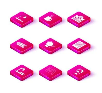 Set Microscope, Paper clip, Office folders with papers and documents, Ringing Stock Illustration