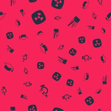 Set Microscope, Radioactive, Graduation cap and Laboratory glassware on seamless Stock Illustration