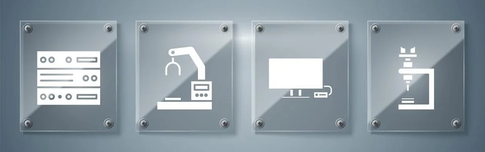 Set Microscope, Smart Tv, Robotic robot arm hand factory and Server, Data, Web Stock Illustration