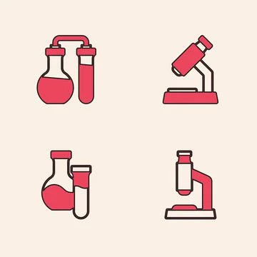 Set Microscope, Test tube, and icon. Vector イラスト素材
