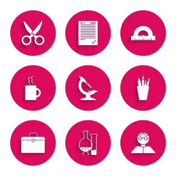 Set Microscope, Test tube and flask chemical laboratory test, Student, Pencil イラスト素材