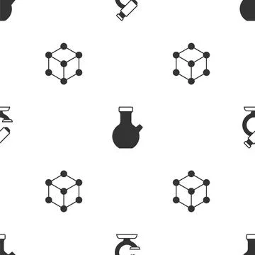 Set Microscope, Test tube and Molecule on seamless pattern. Vector Stockillustratie