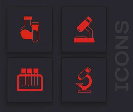 Set Microscope, Test tube, and icon. Vector Stockillustratie