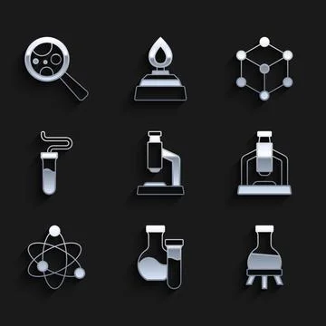 Set Microscope, Test tube, Atom, Molecule and Microorganisms under magnifie.. イラスト素材