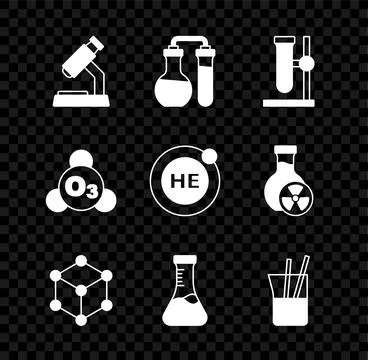 Set Microscope, Test tube, flask on stand, Molecule, Laboratory glassware, .. 库存插图