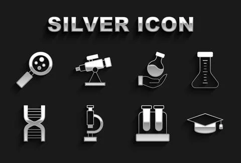 Set Microscope, Test tube, Graduation cap, DNA symbol, Microorganisms under Stock Illustration