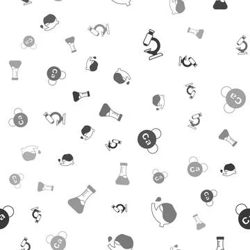 Set Microscope, Test tube, Mineral Ca Calcium and on seamless pattern. Vector Stock Illustration