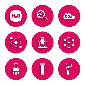 Set Microscope, Test tube, Molecule, Atom, CO2 emissions in cloud and Chemical イラスト素材