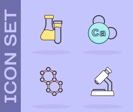 Set Microscope, Test tube, Molecule and Mineral Ca Calcium icon. Vector イラスト素材