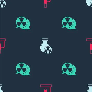 Set Microscope, Test tube radiation and Radioactive on seamless pattern. Vect 库存插图