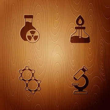 Set Microscope, Test tube with toxic liquid, Molecule and Alcohol or spirit 스톡 일러스트