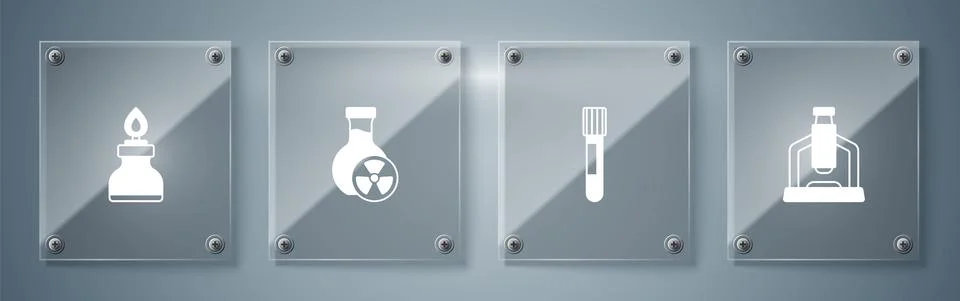 Set Microscope, Test tube, with toxic liquid and Alcohol or spirit burner Stockillustratie