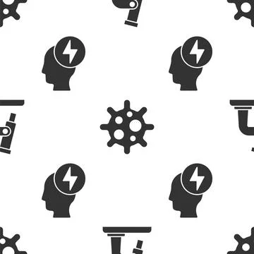 Set Microscope, Virus and Head and electric symbol on seamless pattern. Vector イラスト素材