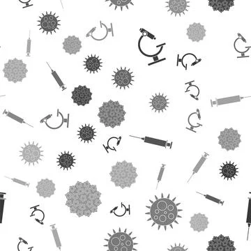 Set Microscope, Virus, Syringe and Virus on seamless pattern. Vector イラスト素材