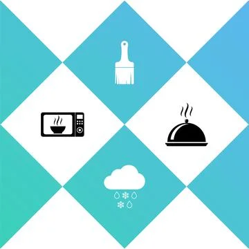 Set Microwave oven, Cloud with snow and rain, Paint brush and Covered tray of Stock Illustration