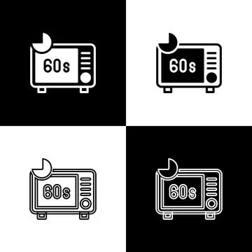 Set Microwave oven icon isolated on black and white background. Home appliances Stock Illustration