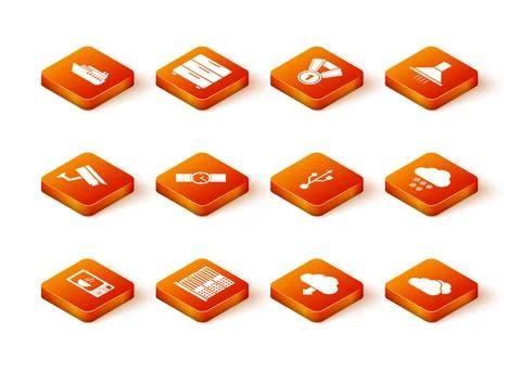 Set Microwave oven, Server, Data, Web Hosting, Security camera, Wrist watch Stock Illustration