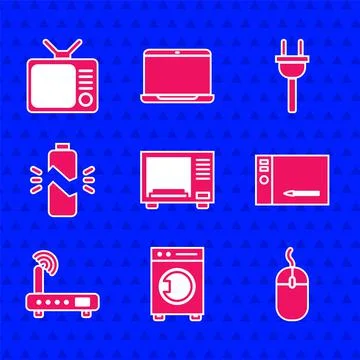 Set Microwave oven, Washer, Computer mouse, Graphic tablet, Router and wi-fi Illustrazione stock