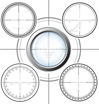 Set of military design elements - sniper scopes over white background. Vector 스톡 일러스트