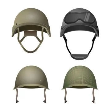 Set of military helmets. Classical, with goggles, combat and projection lines 스톡 일러스트