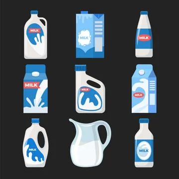 Set of milk Boxes Set, Full cream organic farm Milk packaging carton design.. Stock Illustration