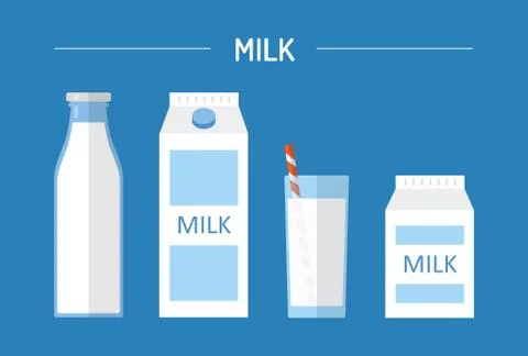Set of milk in different packages Stock Illustration