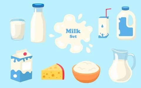 A set of milk in different packages. Vector illustration Stock Illustration