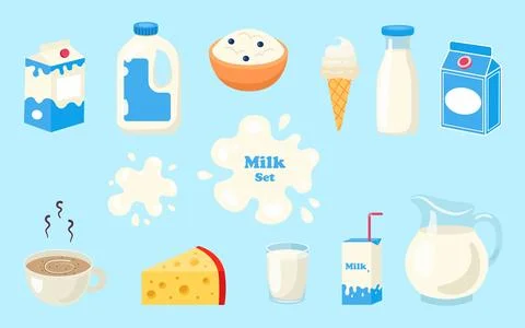 A set of milk in different packages. Vector illustration Stock Illustration