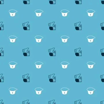 Set Milk jug or pitcher and glass and Yogurt container on seamless pattern Illustrazione stock