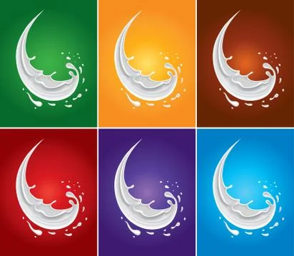 Set of milk splash on different color background Stock Illustration
