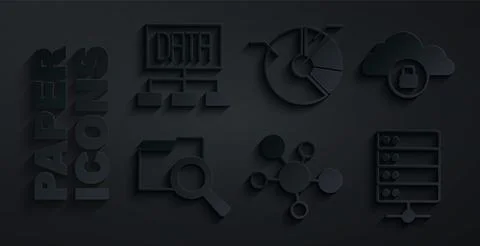 Set Mind map infographic, Cloud computing lock, Search with folder, Server, Pie イラスト素材