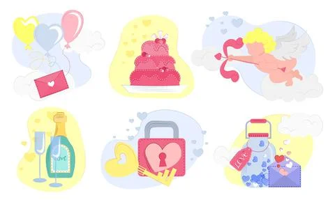 Set of mini compositions for Valentin Day and other holidays. Stock Illustration